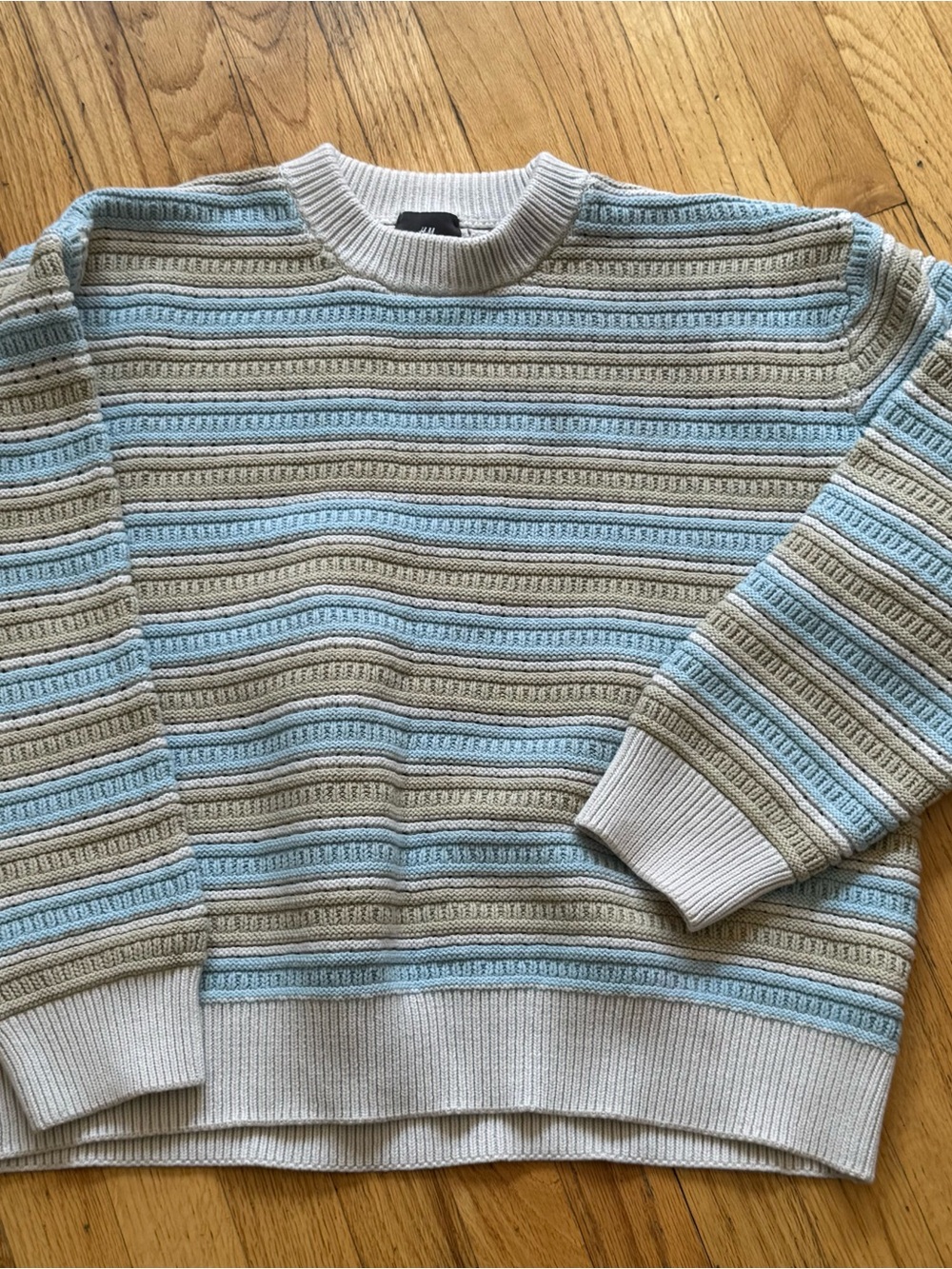 H&M Women's Striped Crewneck Sweater in Light Blue and Cream